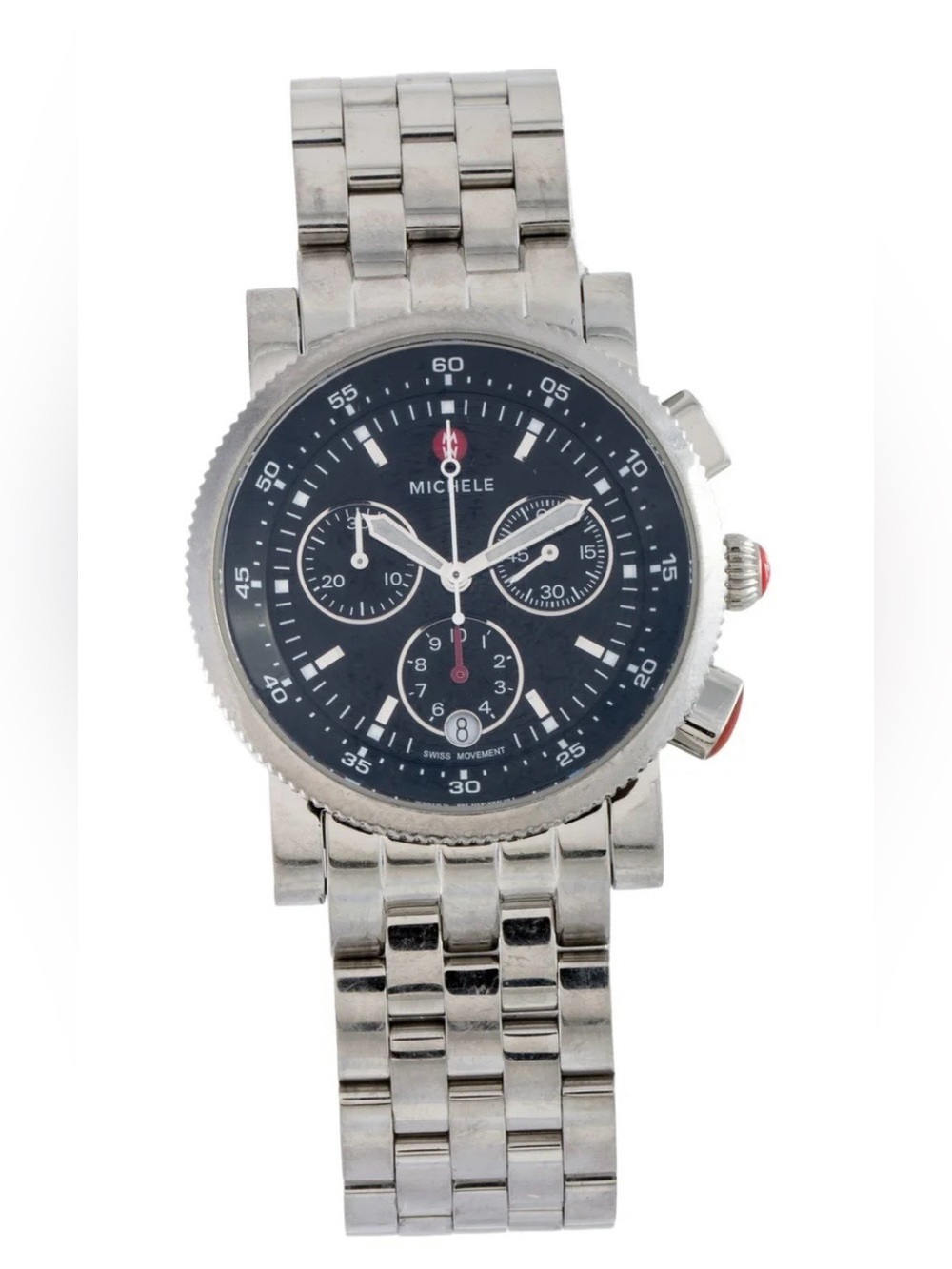 Michele Sport Sail Watch Silver-Tone Bracelet Watch with Black Dial